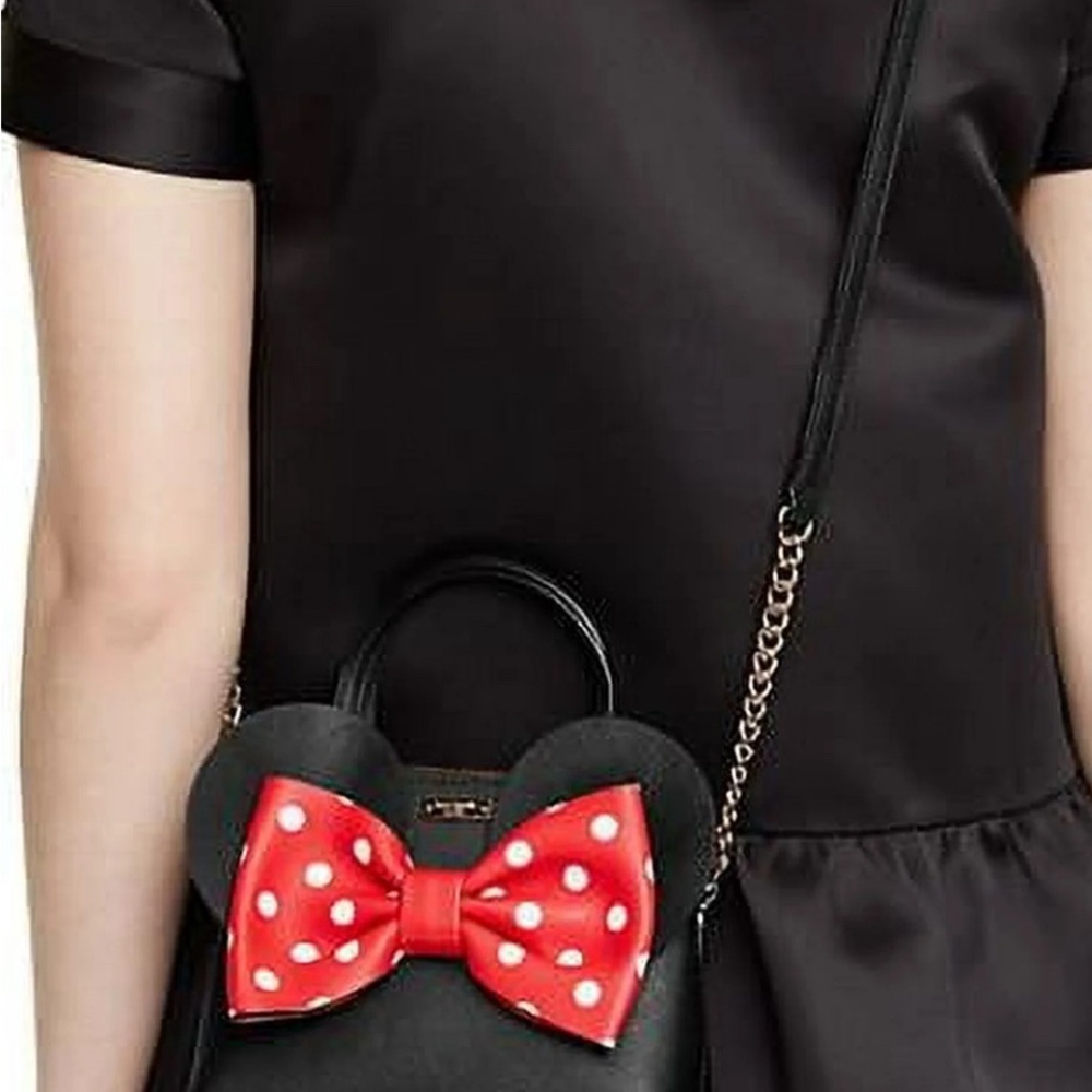 Kate Spade Minnie Mouse Mini Maise Black Bag with Red Polka Dot Bow Bag EUC - Picture 5 of 11